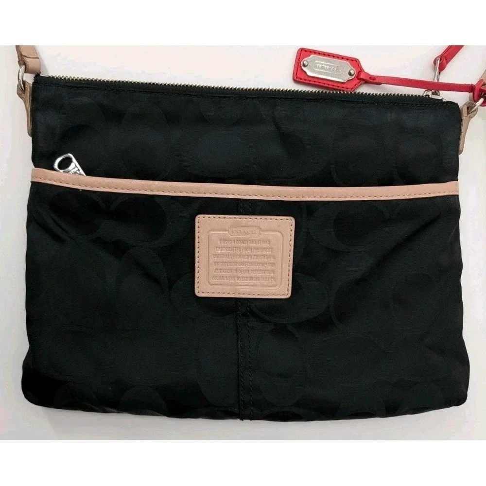 Coach Black Heritage Signature Weekend Nylon Crossbody Logo Limited Red Details